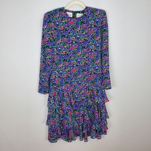 Liz Roberts Vintage Dark floral drop waist tiered Size 10